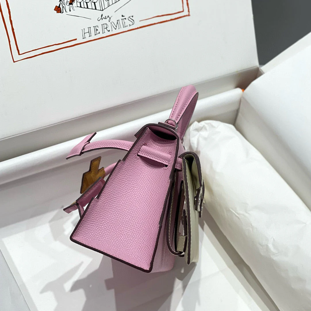KELLY DOLL PICTO MINI 18 PINK MIX BROWN CALFSKIN