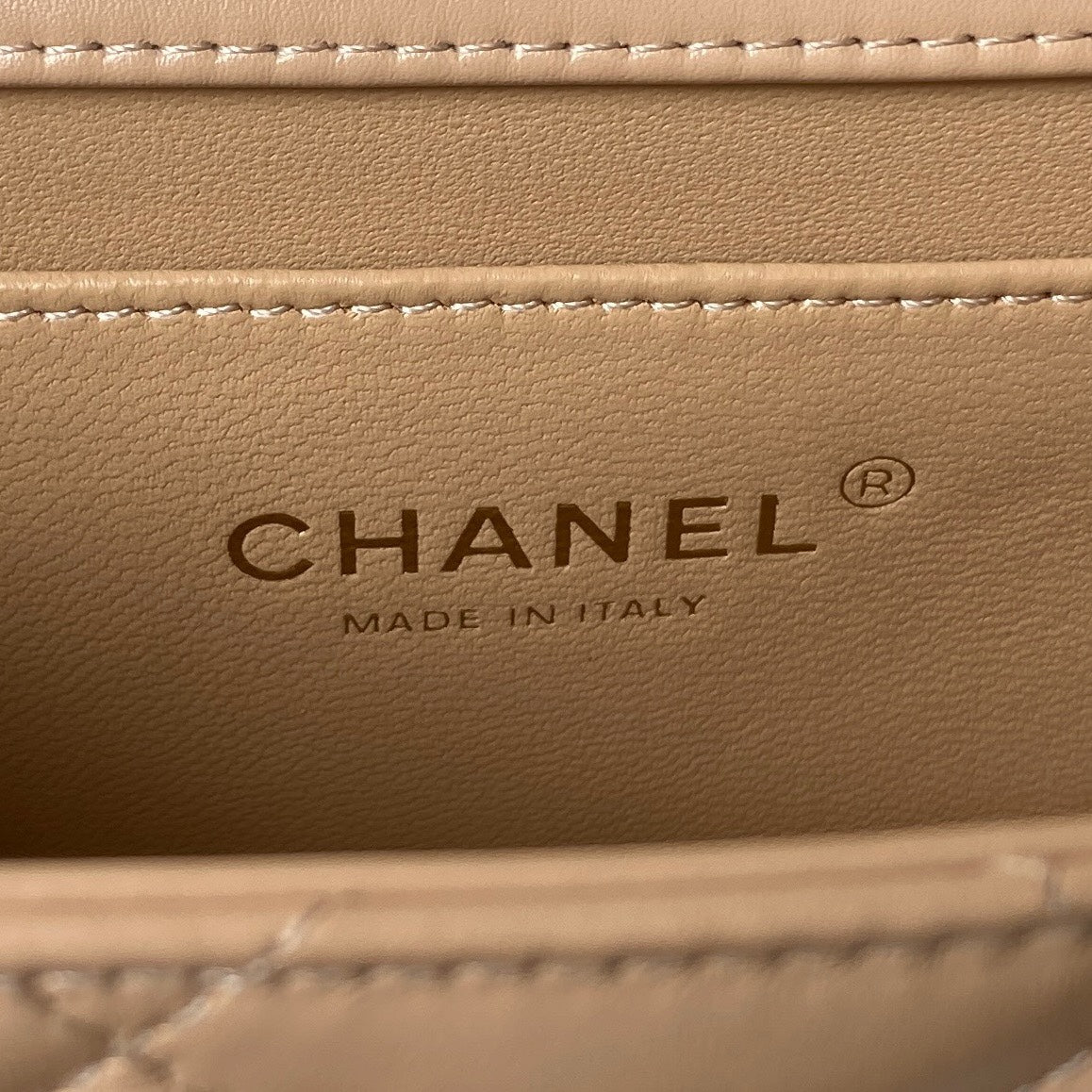 CC MINI 19 FLAP BAG IN DARK BEIGE CALFSKIN GOLD HARDWARE