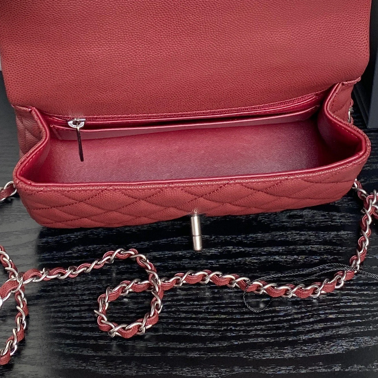 CHANEL 25S FLAP BAG 19 IN BURGUNDY CALFSKIN SILVER HARDWARE