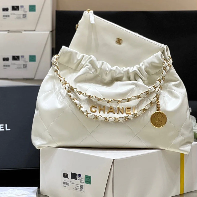 CC 19 HOBO BAG 43CM WHITE GOATSKIN GOLD HARDWARE