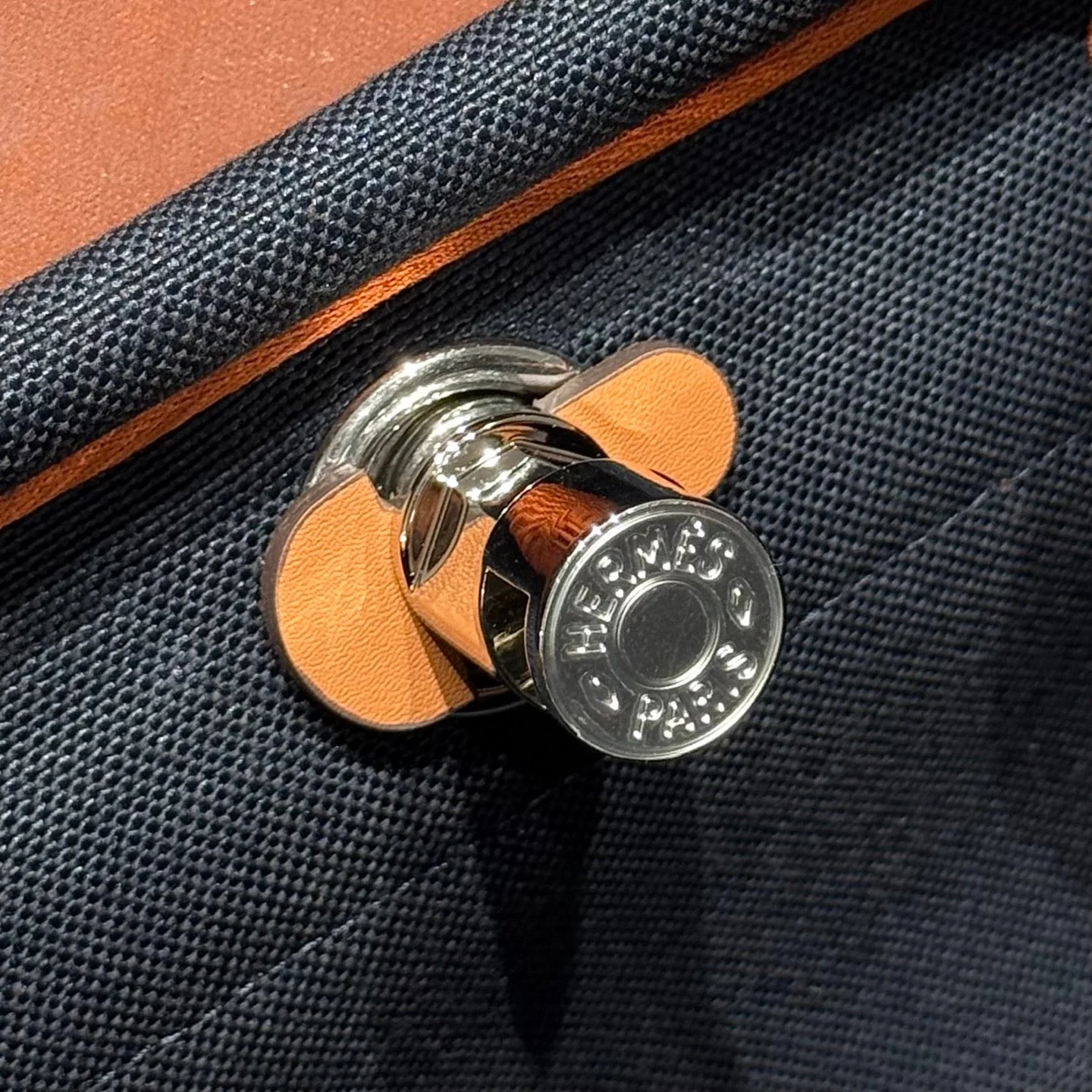 HERMES 25S MINI HERBAG 20 IN NAVY BLUE CANVAS SILVER HARDWARE