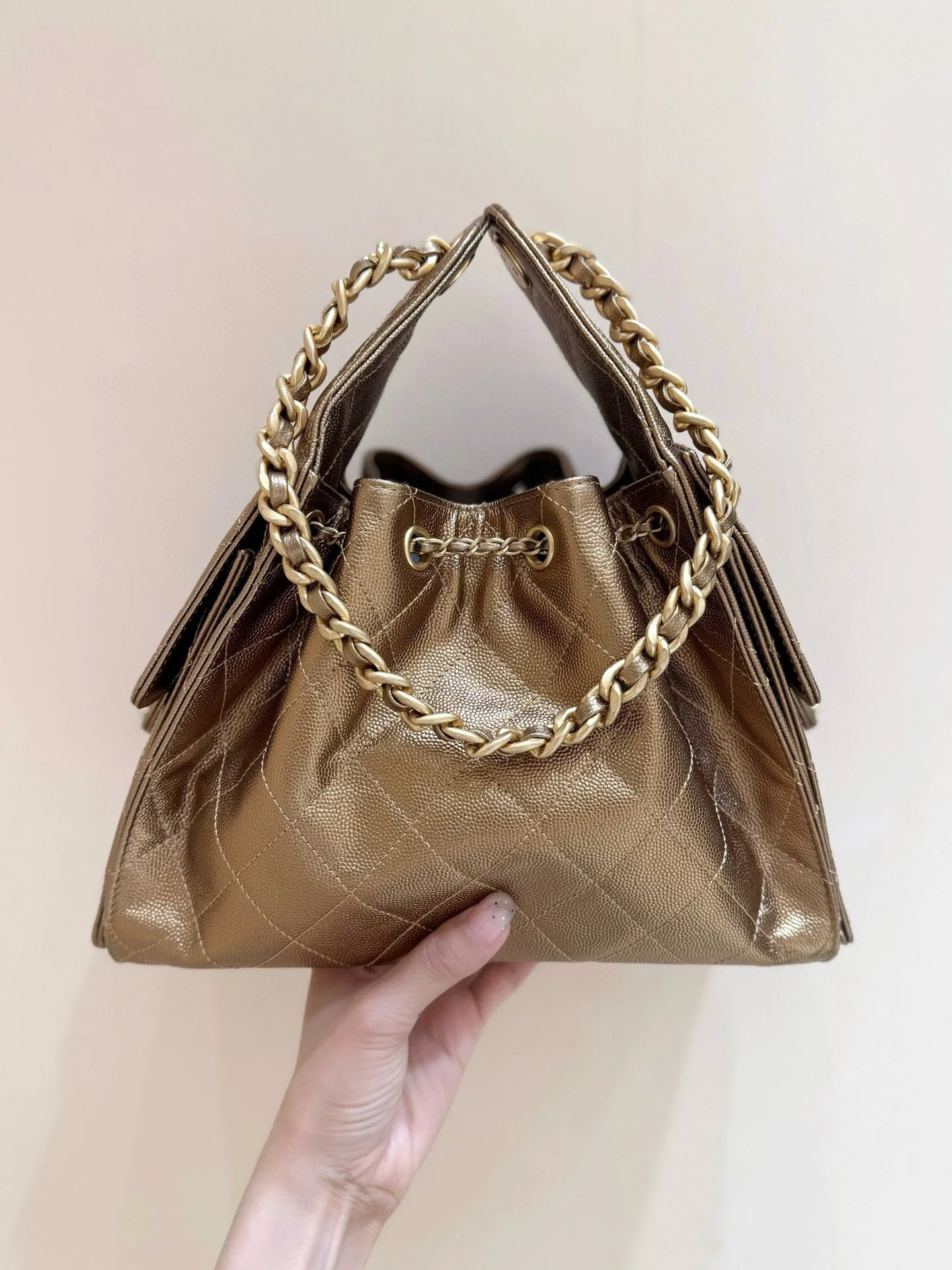 CHANEL 25 MEDIUM HANDBAG 30 IN GOLDEN BROWN CALFSKIN WITH GOLD HARDWARE