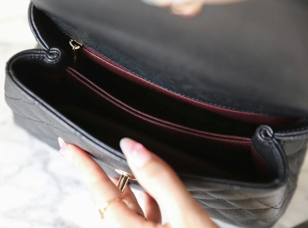 CHANEL 25S FLAP BAG 24 CM IN BLACK LAMBSKIN WITH GOLD HARDWARE