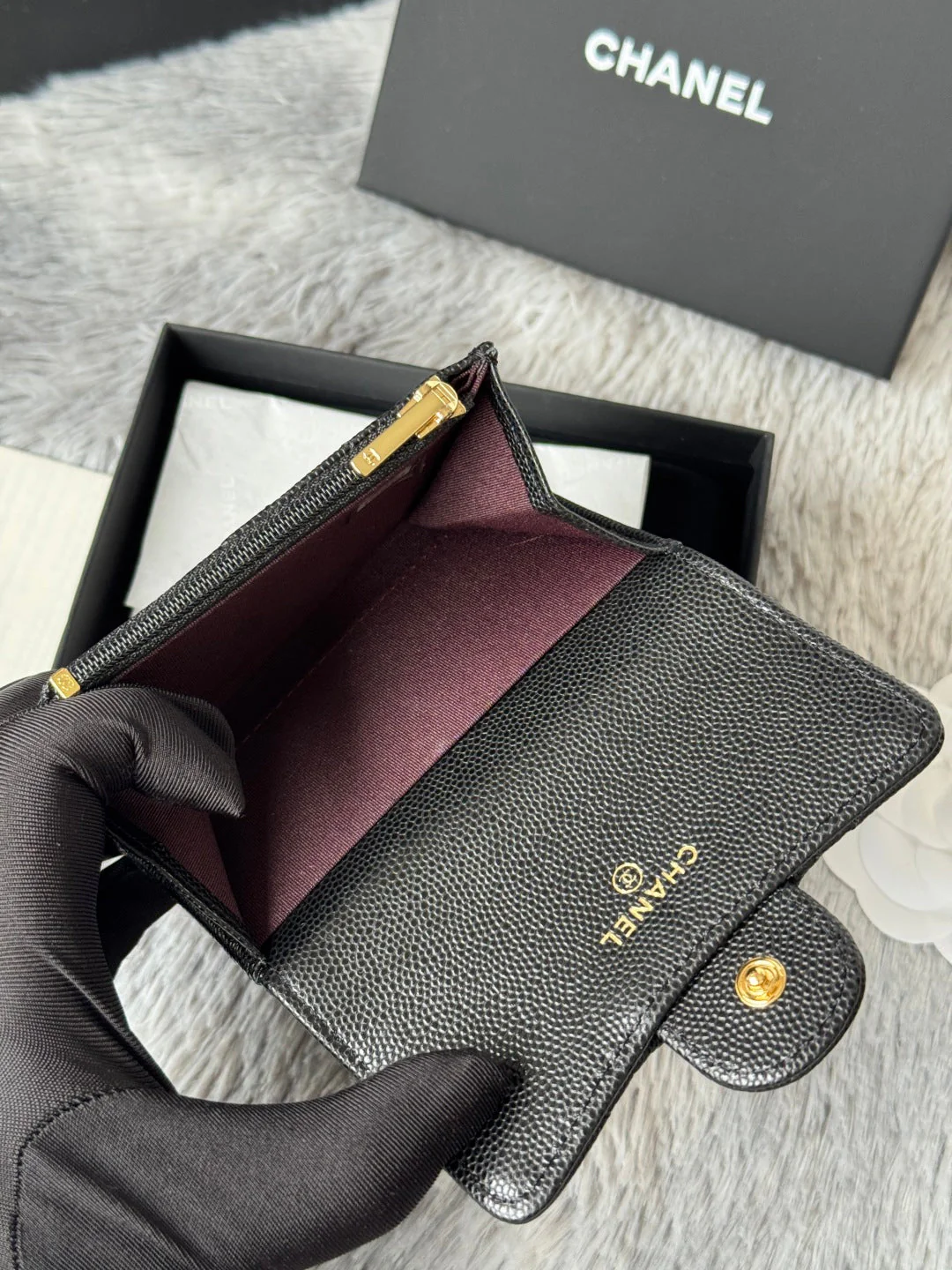 CHANEL 25S CLASSIC FLAP CARD HOLDER 11 IN BLACK CAVIAR GOLD HARDWARE