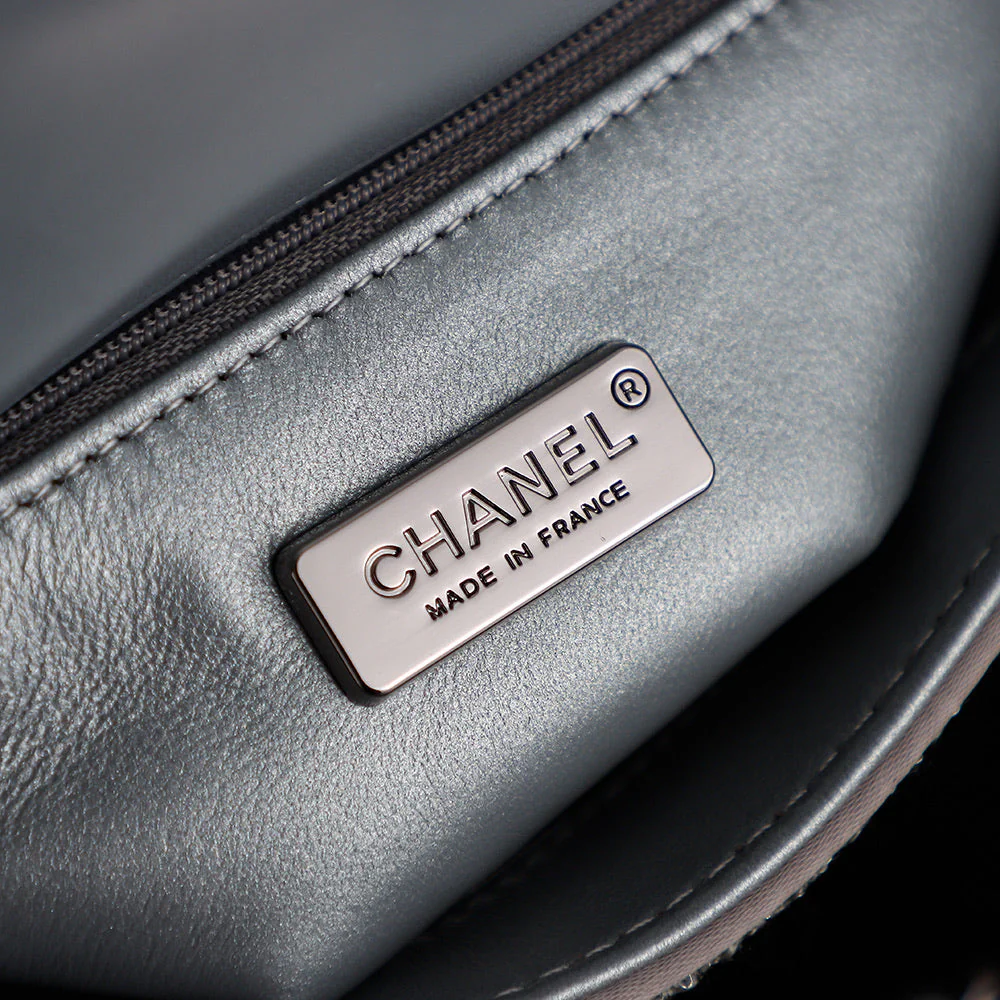 CHANEL 25S FLAP BAG 21 CM IN DARK GREY SEQUINED TWEED
