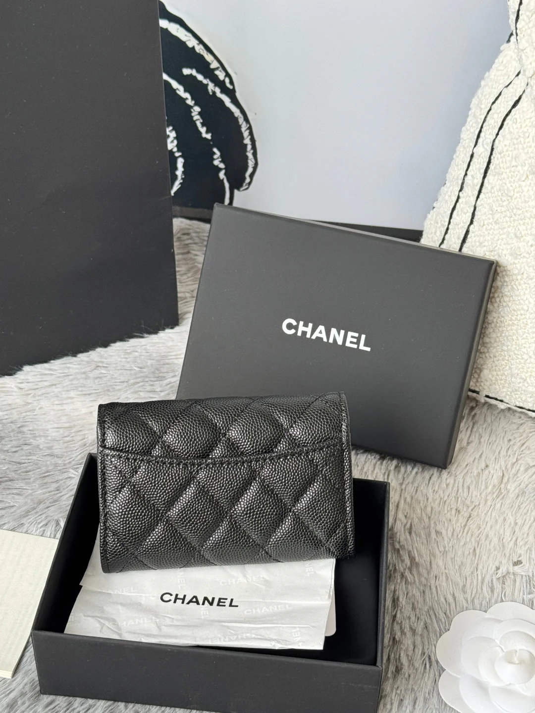 CHANEL 25S CLASSIC FLAP CARD HOLDER 11 IN BLACK CAVIAR GOLD HARDWARE
