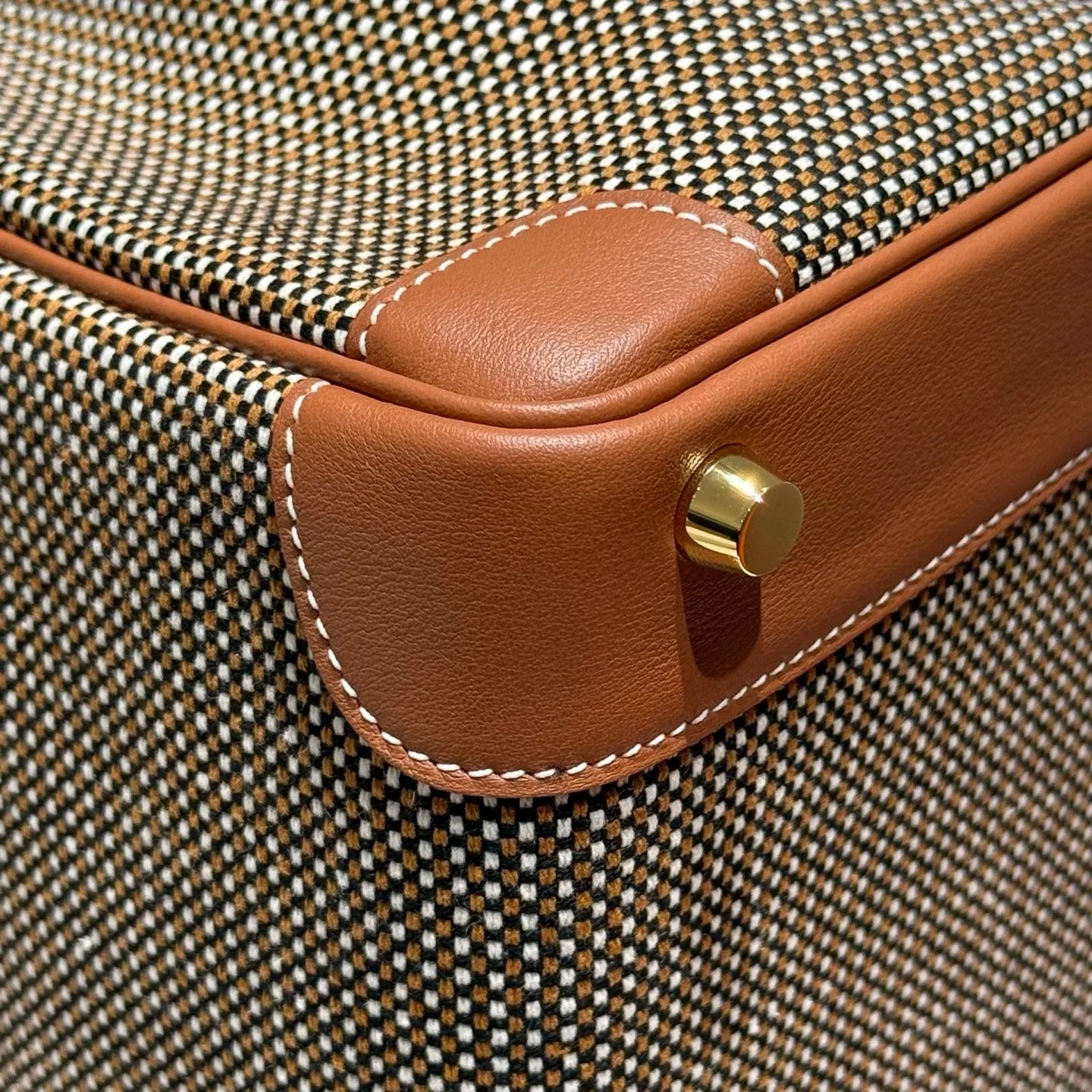 QUADRILLE BIRKIN 30CM IN GOLD SWIFT CALFSKIN AND BLACK/WHITE/BROWN TOILE CANVAS