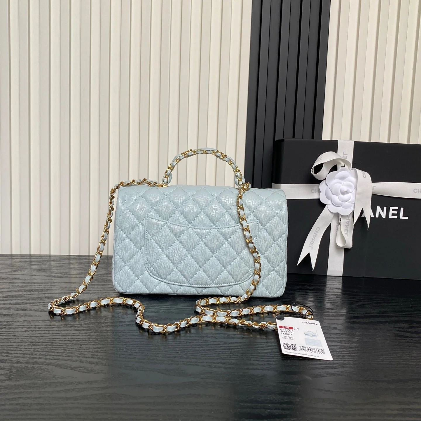 CHANEL 25S FLAP BAG 22 IN LIGHT BLUE CALFSKIN GOLD HARDWARE