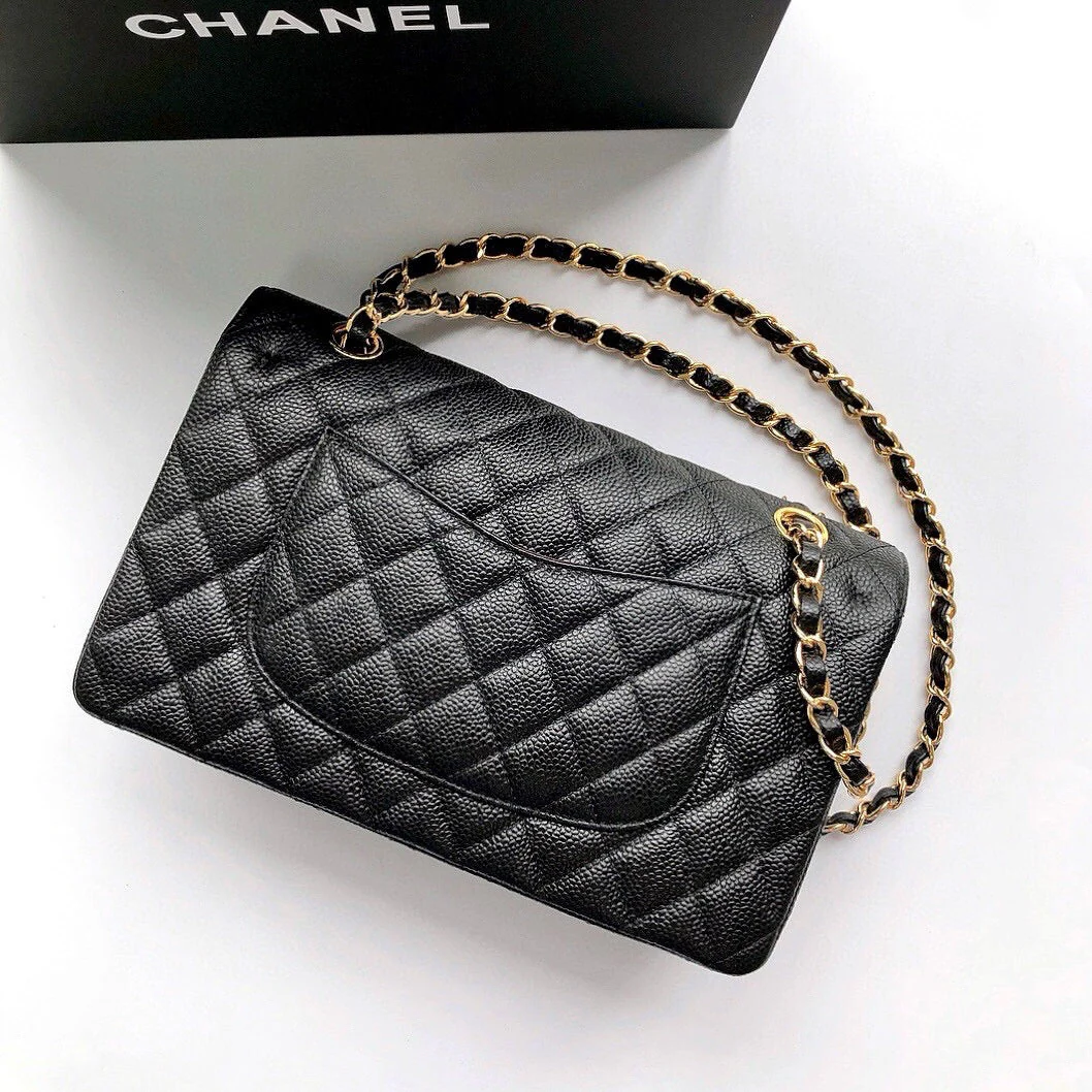 FLAP BAG 25 IN BLACK CAVIAR LEATHER GOLD HARDWARE