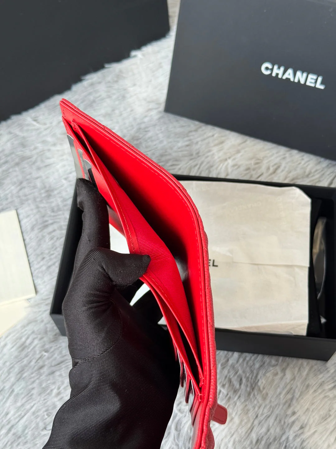 CHANEL 25S CF SMALL TRI FOLD WALLET 11 IN VIVID RED CAVIAR GOLD HARDWARE
