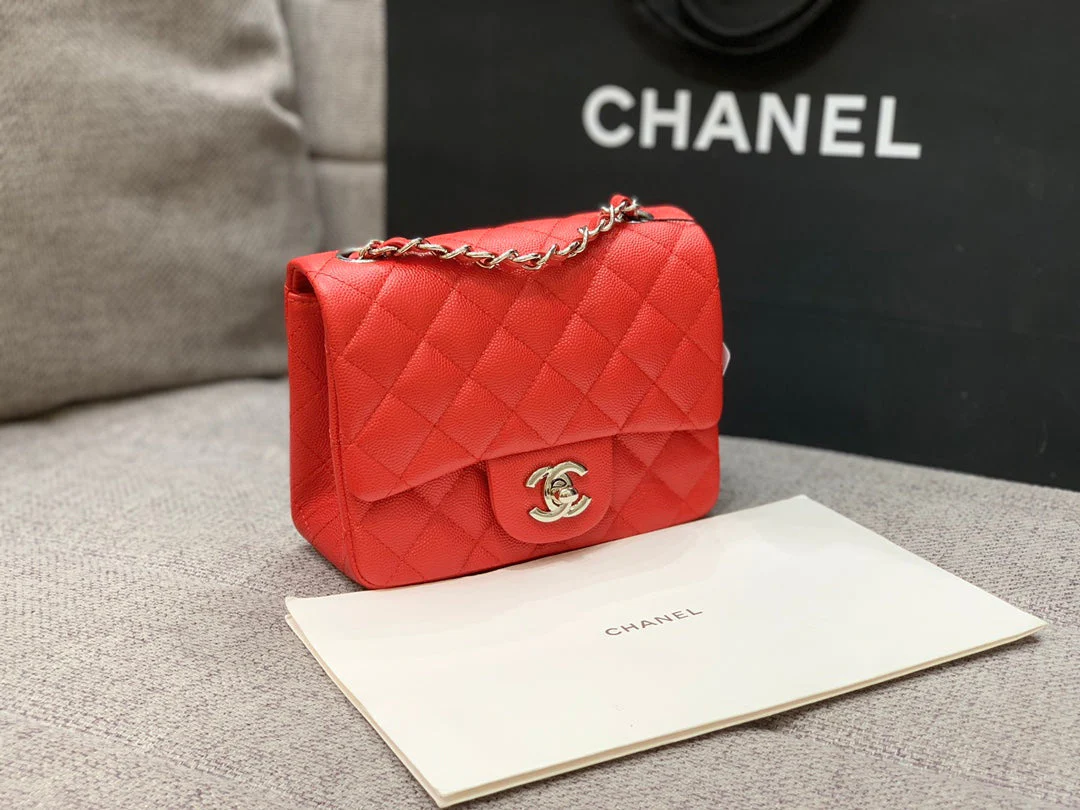 MINI SQUARE FLAP BAG 17CM RED CAVIAR SILVER HARDWARE