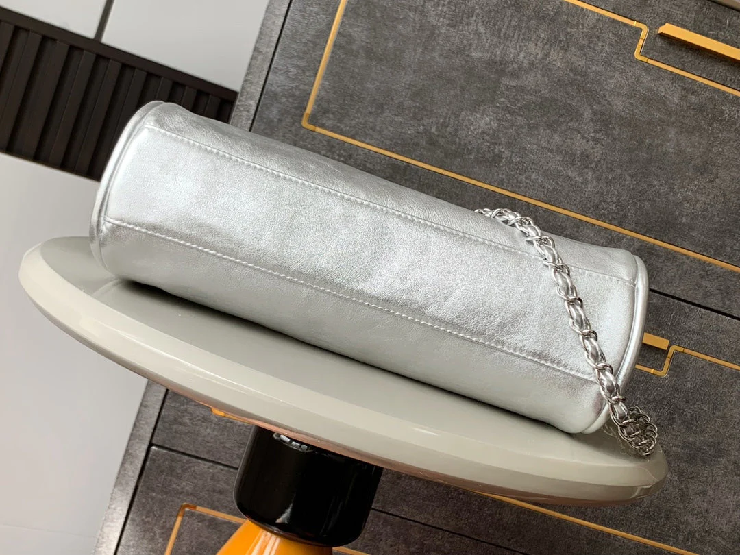 CHANEL 25S HOBO BAG 30 CM IN SILVER SMOOTH CALFSKIN