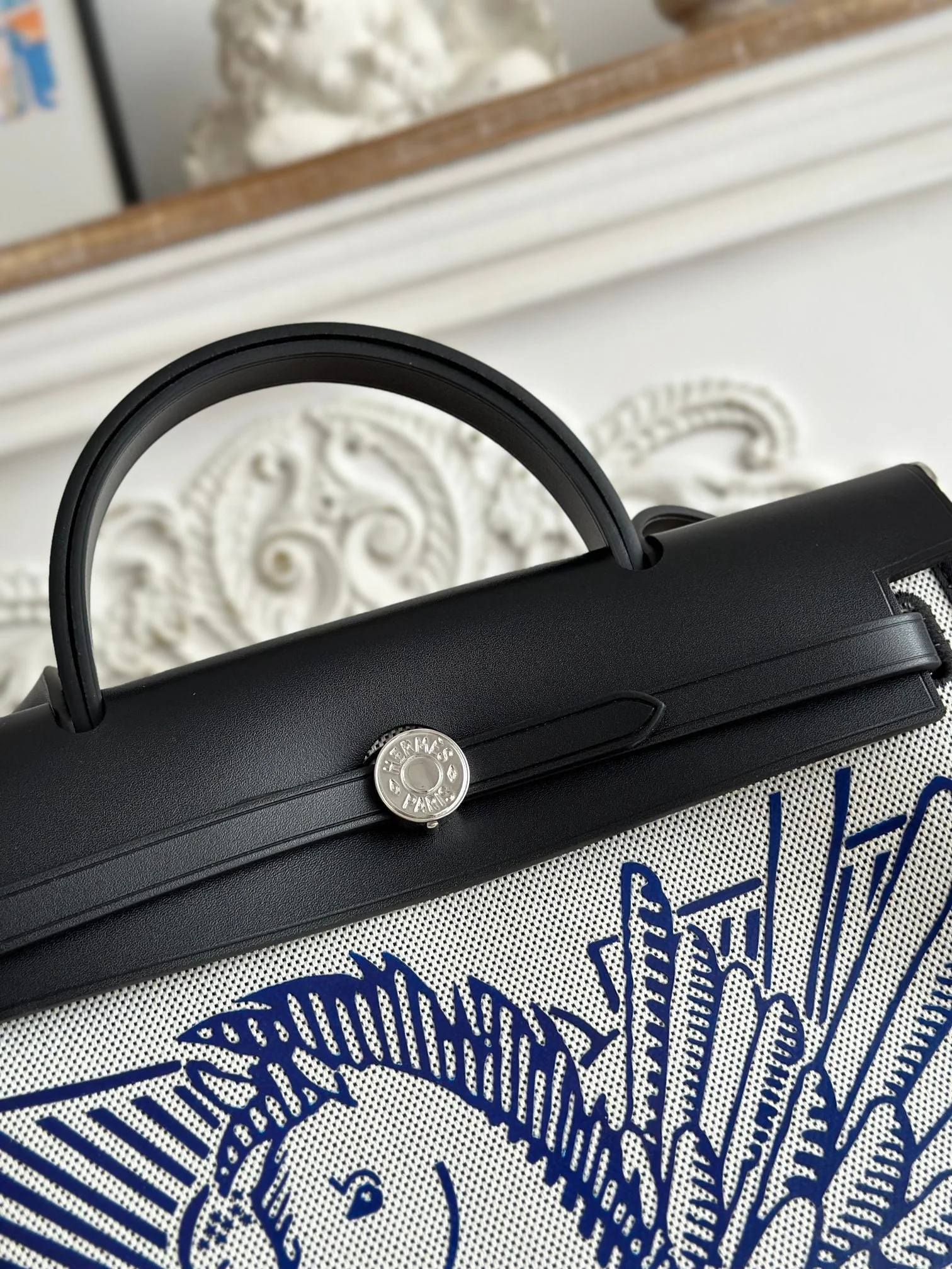 ZIP CABINE 31 BAG IN WHITE CANVAS AND BLACK CALFSKIN