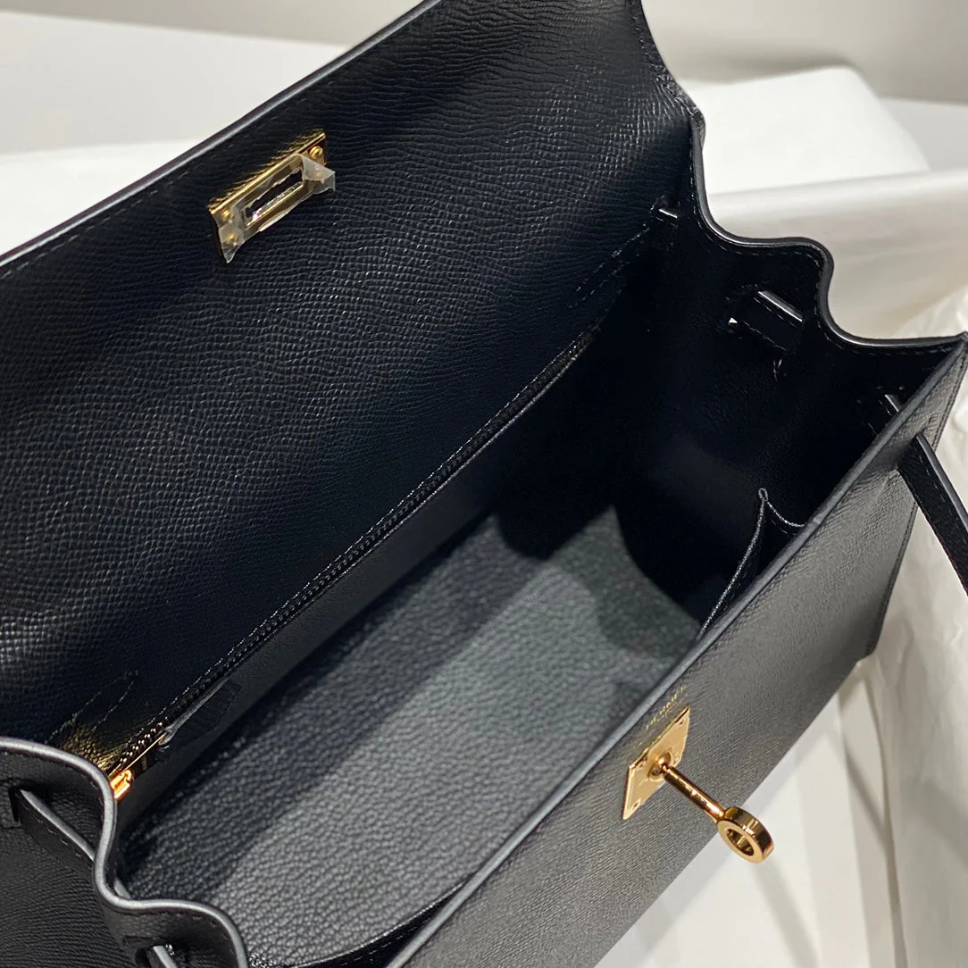 KELLY 25CM IN NOIR EPSOM CALFSKIN GOLD HARDWARE