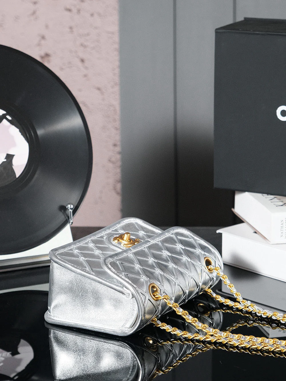 CC MINI 20 FLAP BAG METALLIZED CALFSKIN GOLD HARDWARE