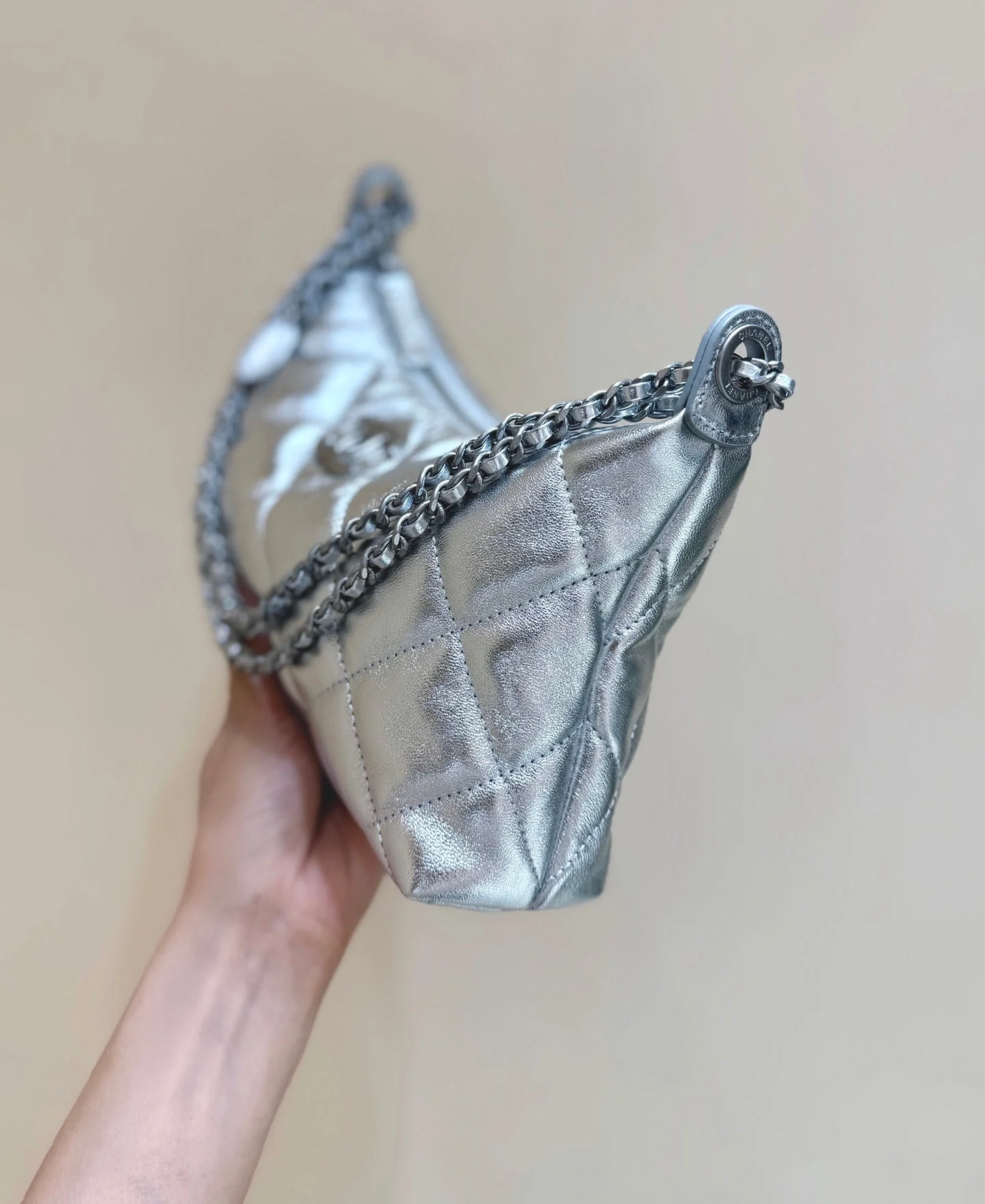 CHANEL 25S HOBO BAG KABELKA 26 IN SILVER CALFSKIN