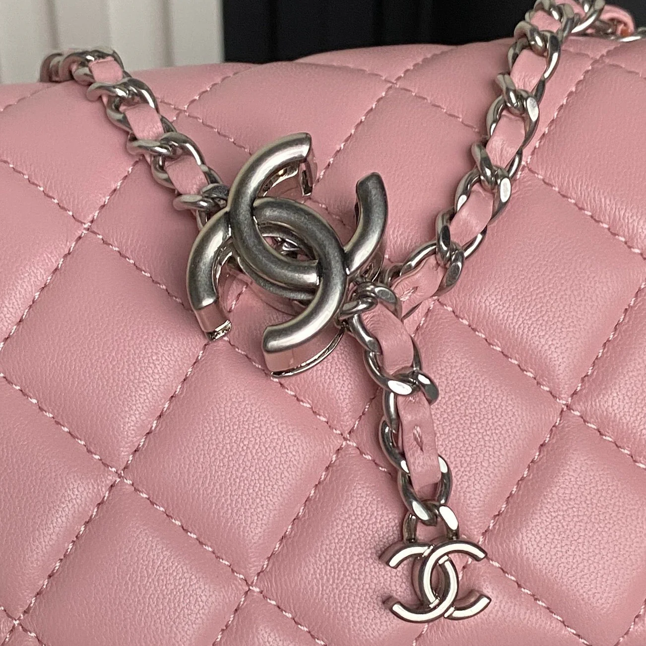 CHANEL 25S FLAP BAG 23 IN LIGHT PINK CALFSKIN SILVER HARDWARE