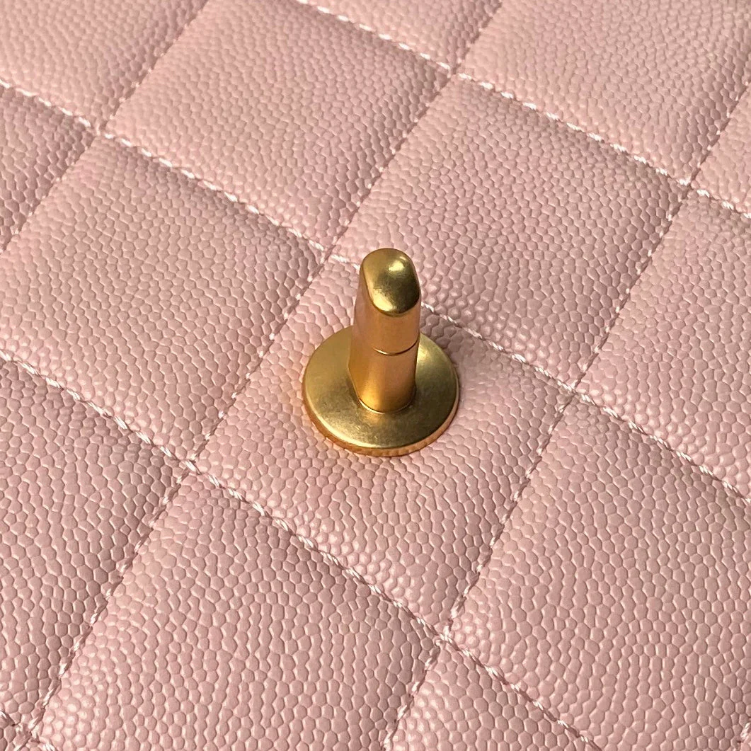 CHANEL 25S FLAP BAG 21 CM IN LIGHT PINK GRAINED LAMBSKIN WITH TOP HANDLE