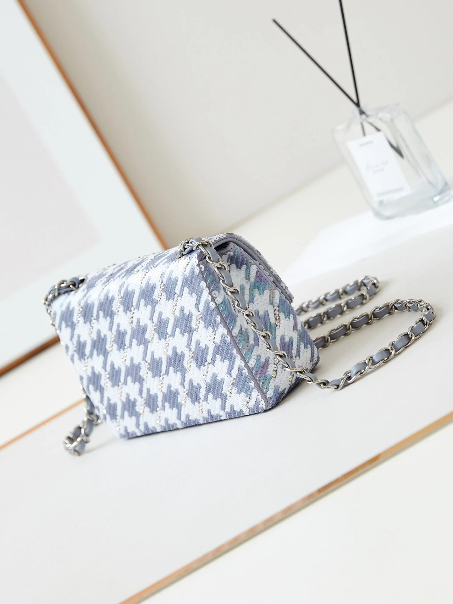 CHANEL 25S FLAP BAG 20 IN WHITE MIX BLUE SEQUINS
