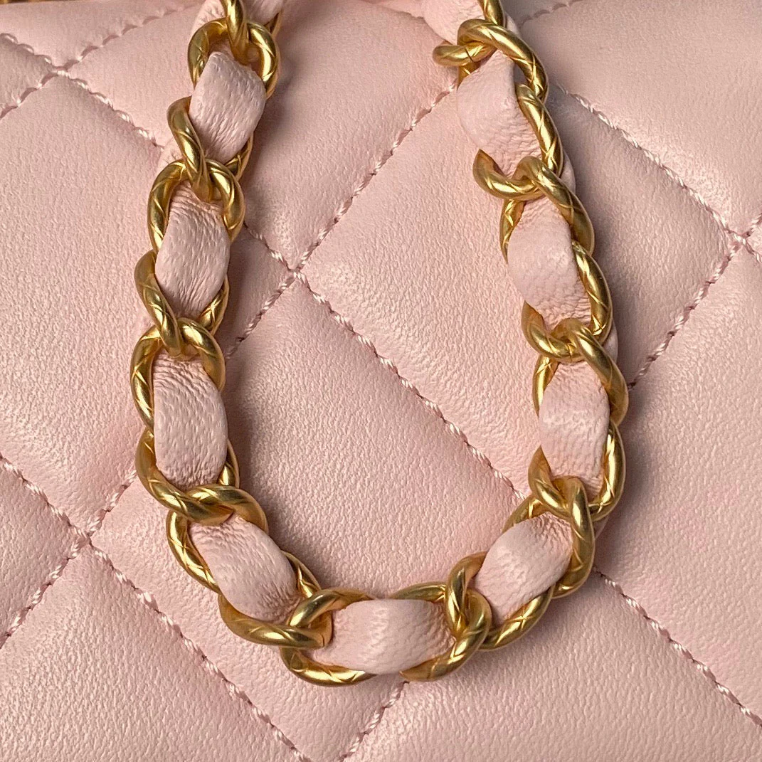 CHANEL 25S FLAP BAG 21 CM IN LIGHT PINK LAMBSKIN WITH TOP HANDLE