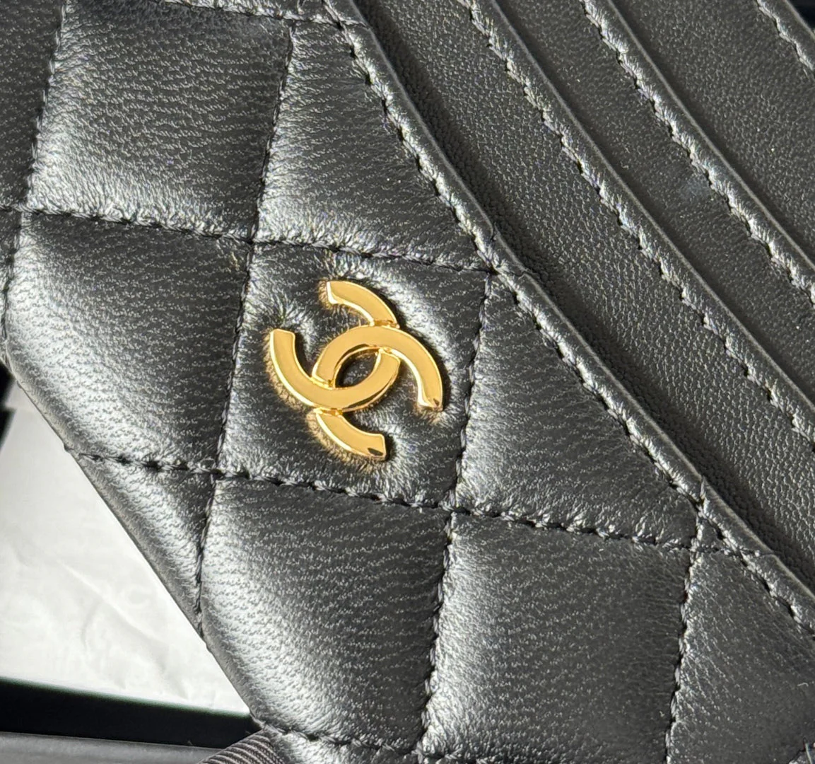 CHANEL 25S CARD HOLDER 11 IN BLACK LAMBSKIN GOLD HARDWARE