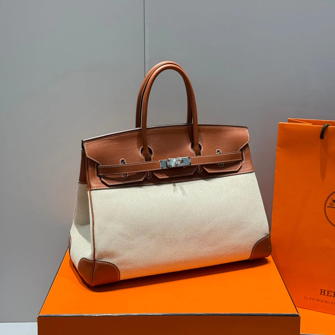 HM BIRKIN 35CM IN VEAU BARENIA SWIFT CALFSKIN ERCU TOILE CANVAS