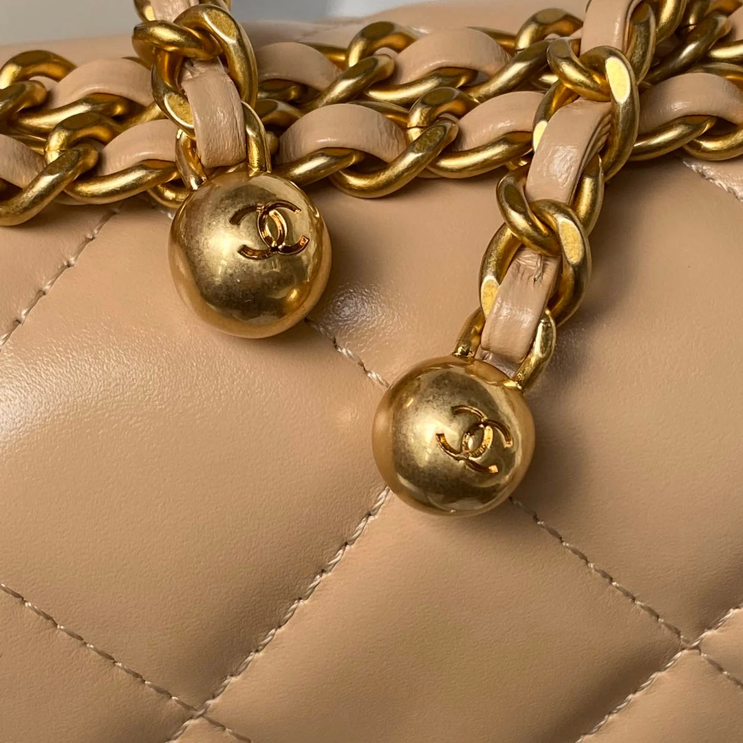 CHANEL 25S MINI FLAP BAG 22 IN TAN BROWN CALFSKIN GOLD HARDWARE