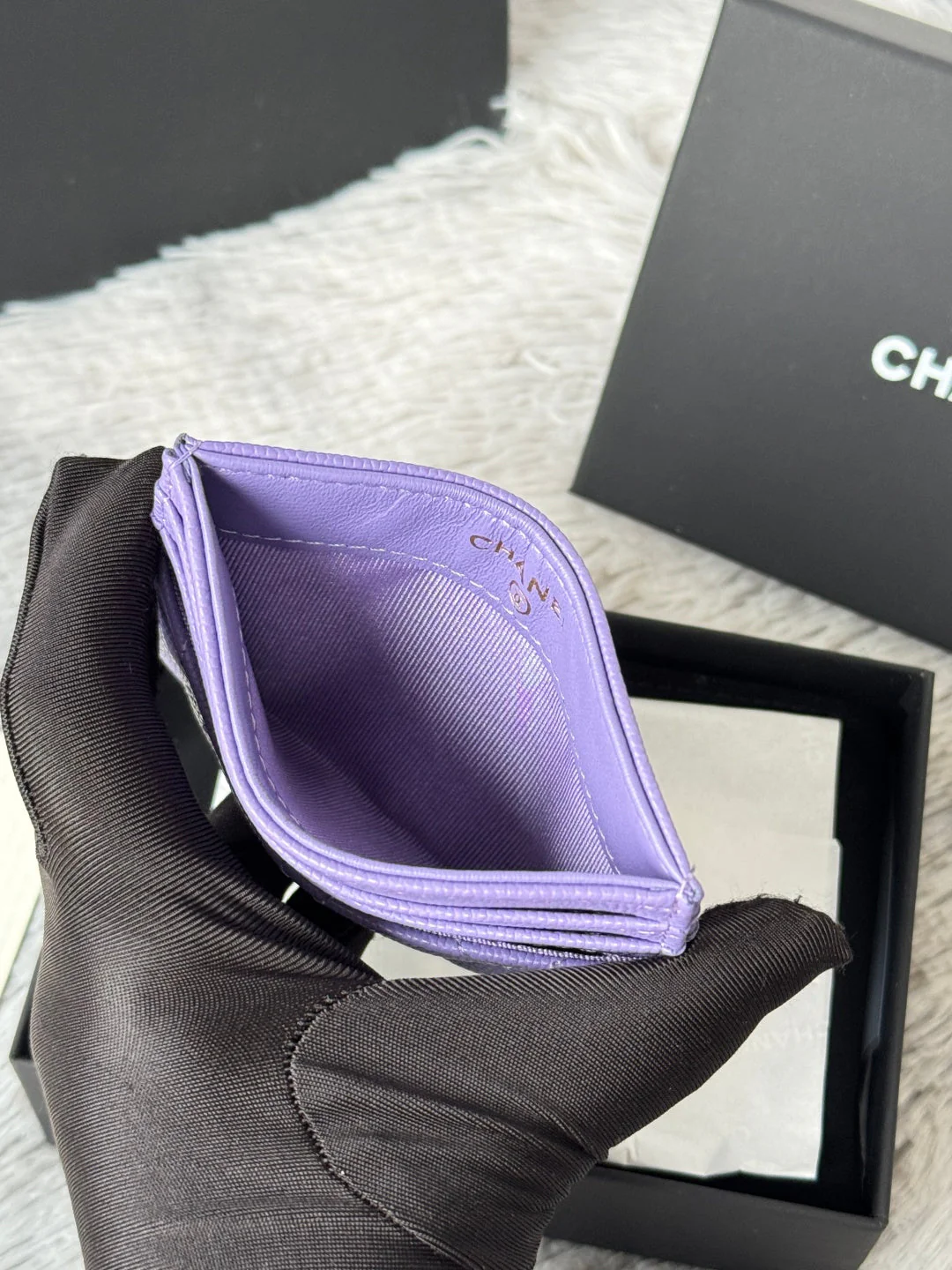 CHANEL 25S CARD HOLDER 11 IN LAVENDER PURPLE CAVIAR GOLD HARDWARE
