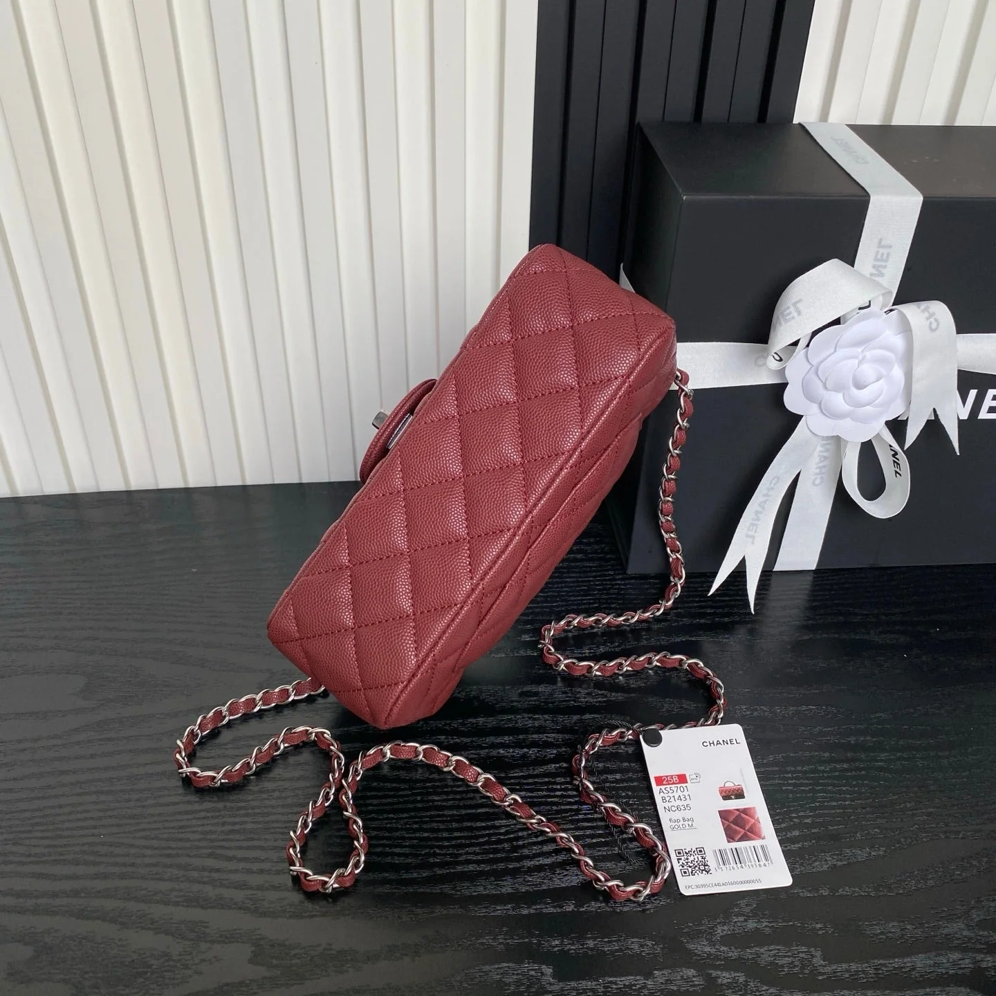 CHANEL 25S FLAP BAG 19 IN BURGUNDY CALFSKIN SILVER HARDWARE