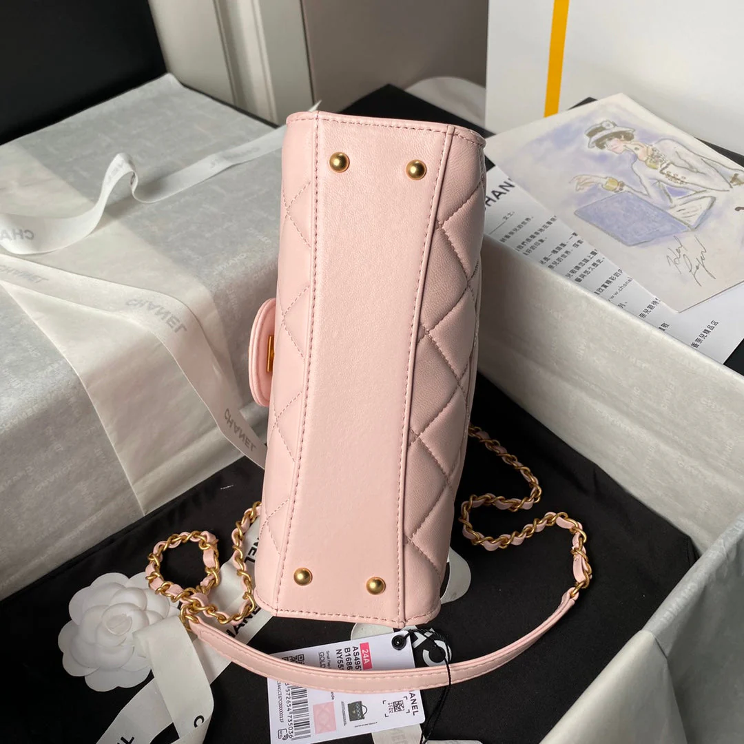CHANEL 25S FLAP BAG 21 CM IN LIGHT PINK LAMBSKIN WITH TOP HANDLE