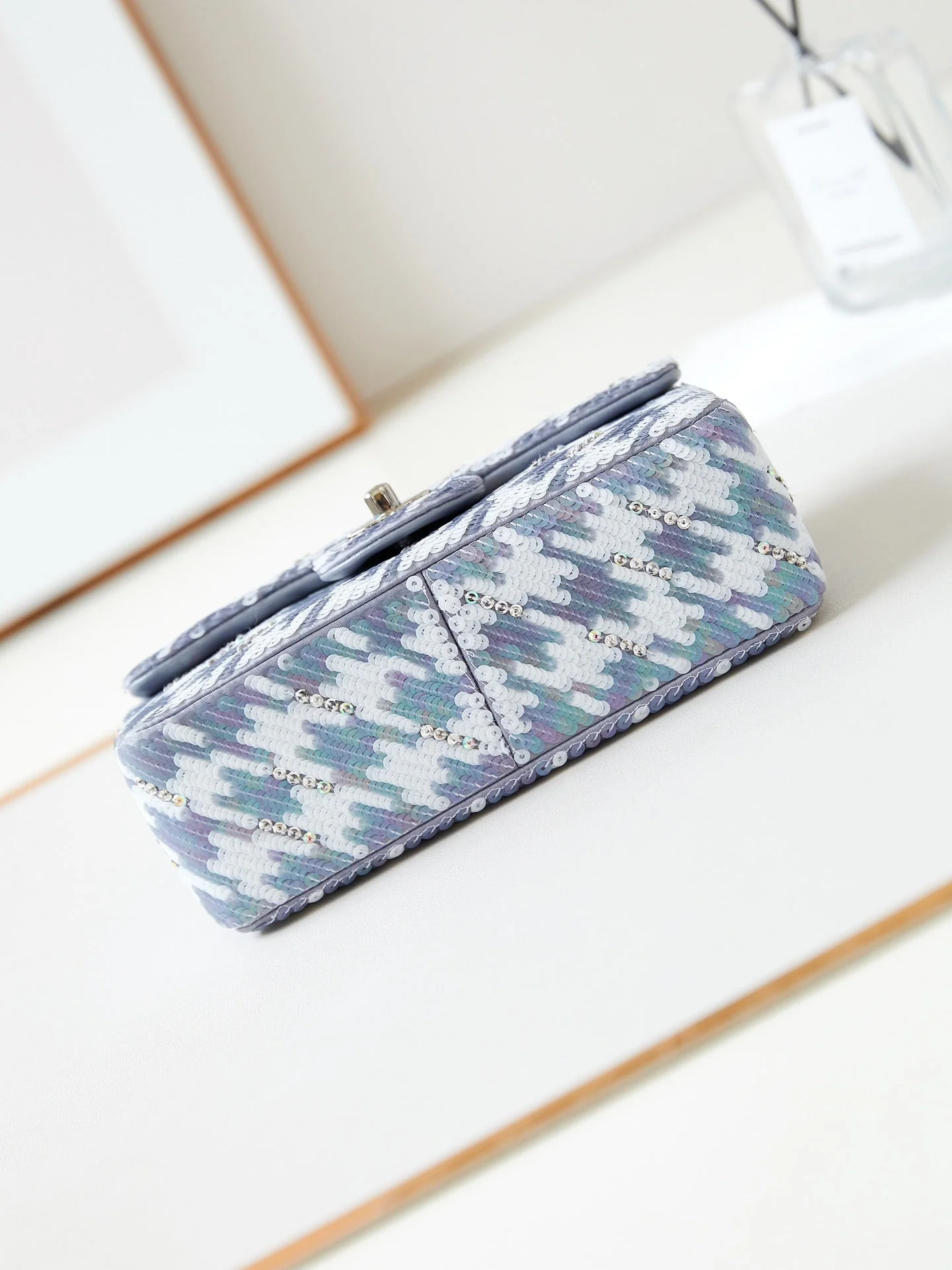 CHANEL 25S FLAP BAG 20 IN WHITE MIX BLUE SEQUINS