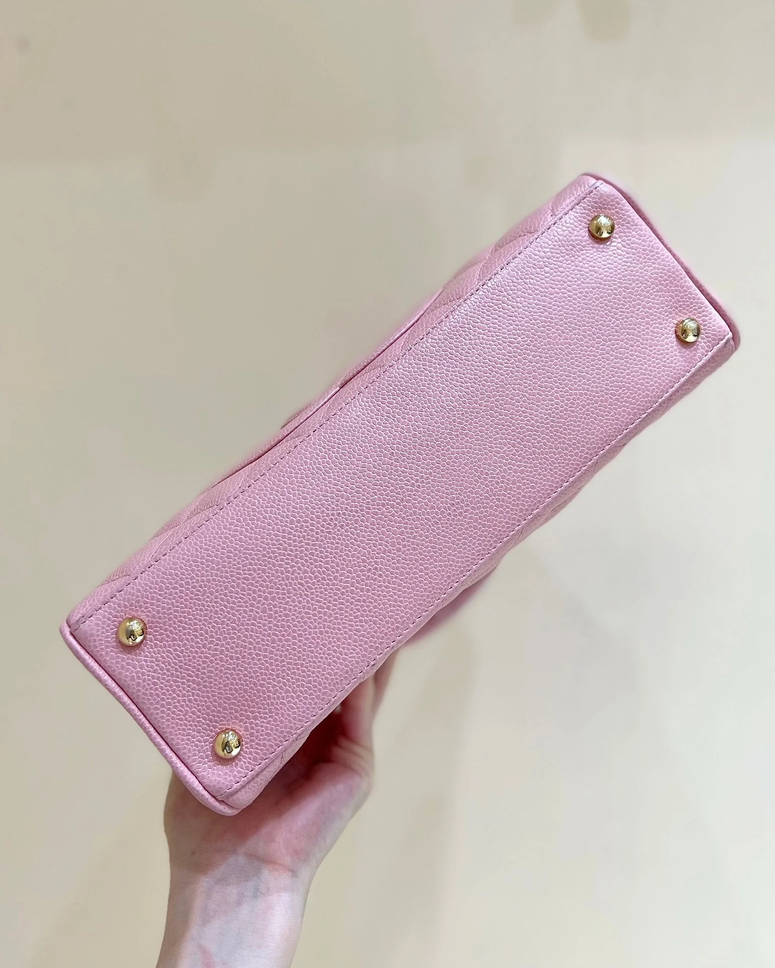 25S CHANEL QUILTED CAVIAR BOWLING BAG 27 IN PINK CALFSKIN