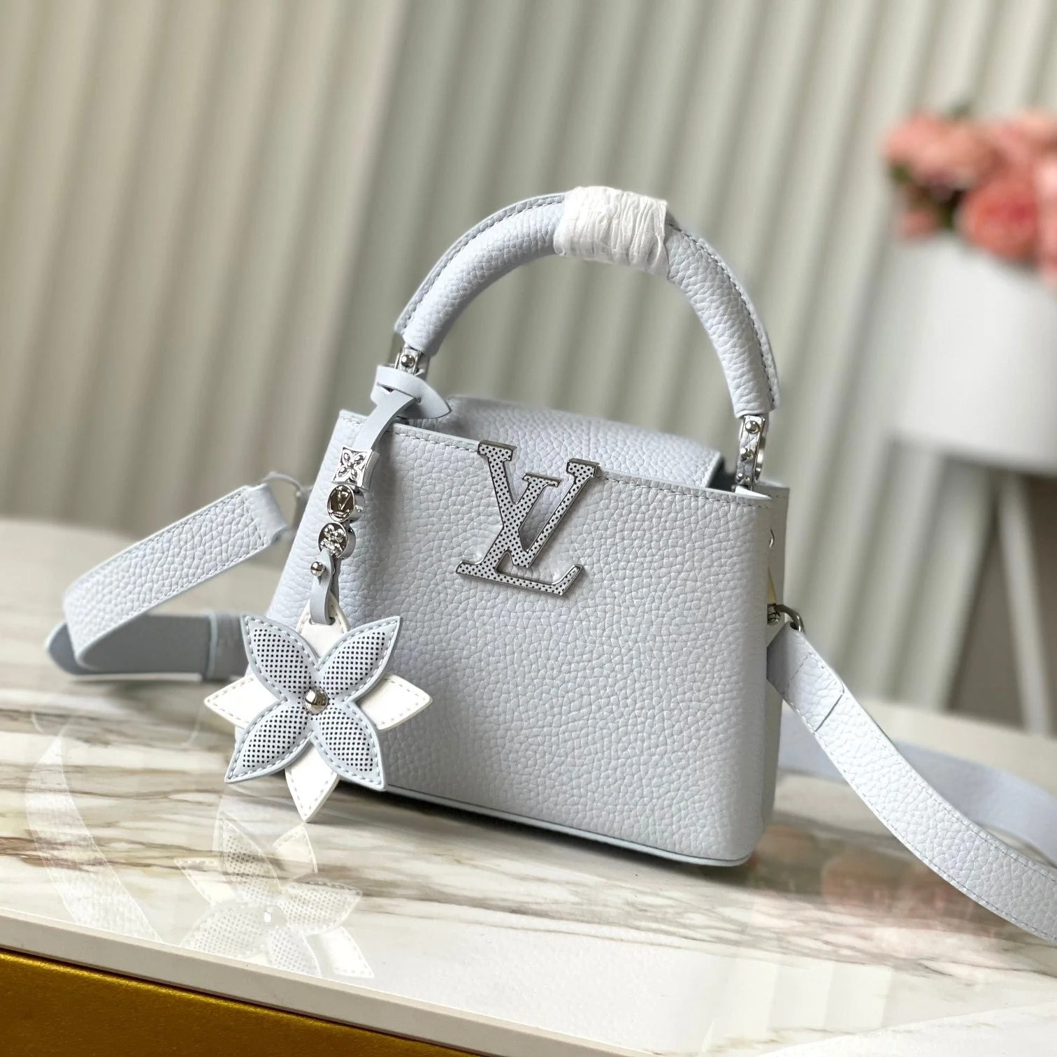 CAPUCINES MINI 21 IN CHROME GRAY TAURILLON SILVER HARDWARE