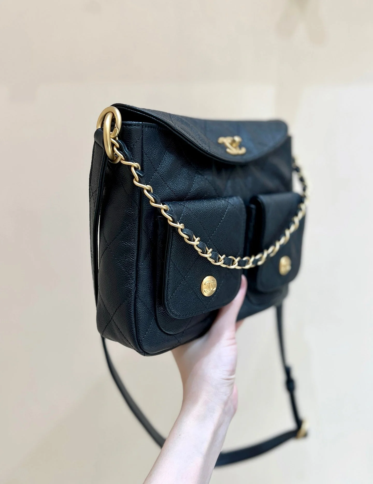 CHANEL 25S HOBO BAG 24 IN BLACK HAAS SOFT COWHIDE FABRIC