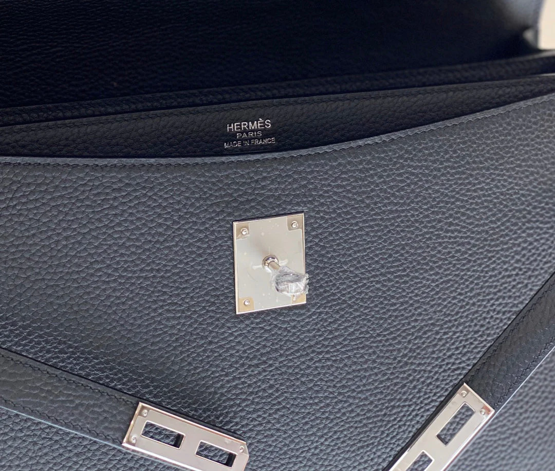 KELLY DEPECHES 38 BRIEFCASE IN BLACK TOGO CALFSKIN SILVER HARDWARE