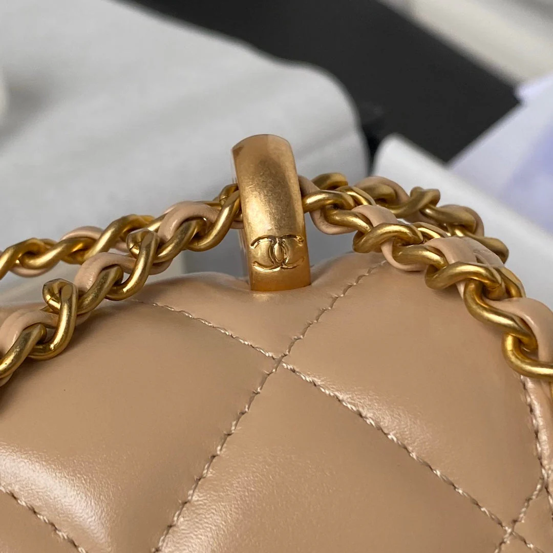 CHANEL 25S MINI FLAP BAG 22 IN TAN BROWN CALFSKIN GOLD HARDWARE