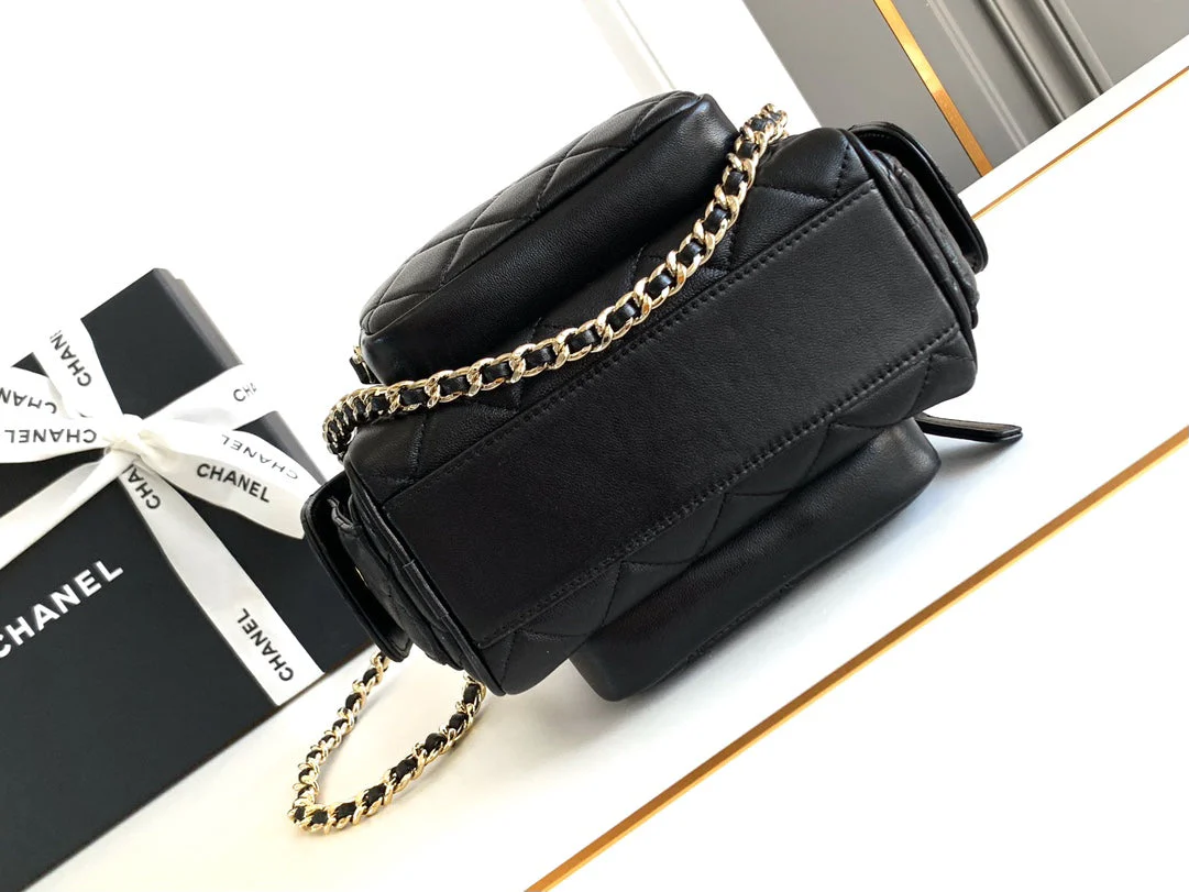 CHANEL 25S CAMERA BAG 23 IN BLACK LAMBSKIN WITH GOLD HARDWARE
