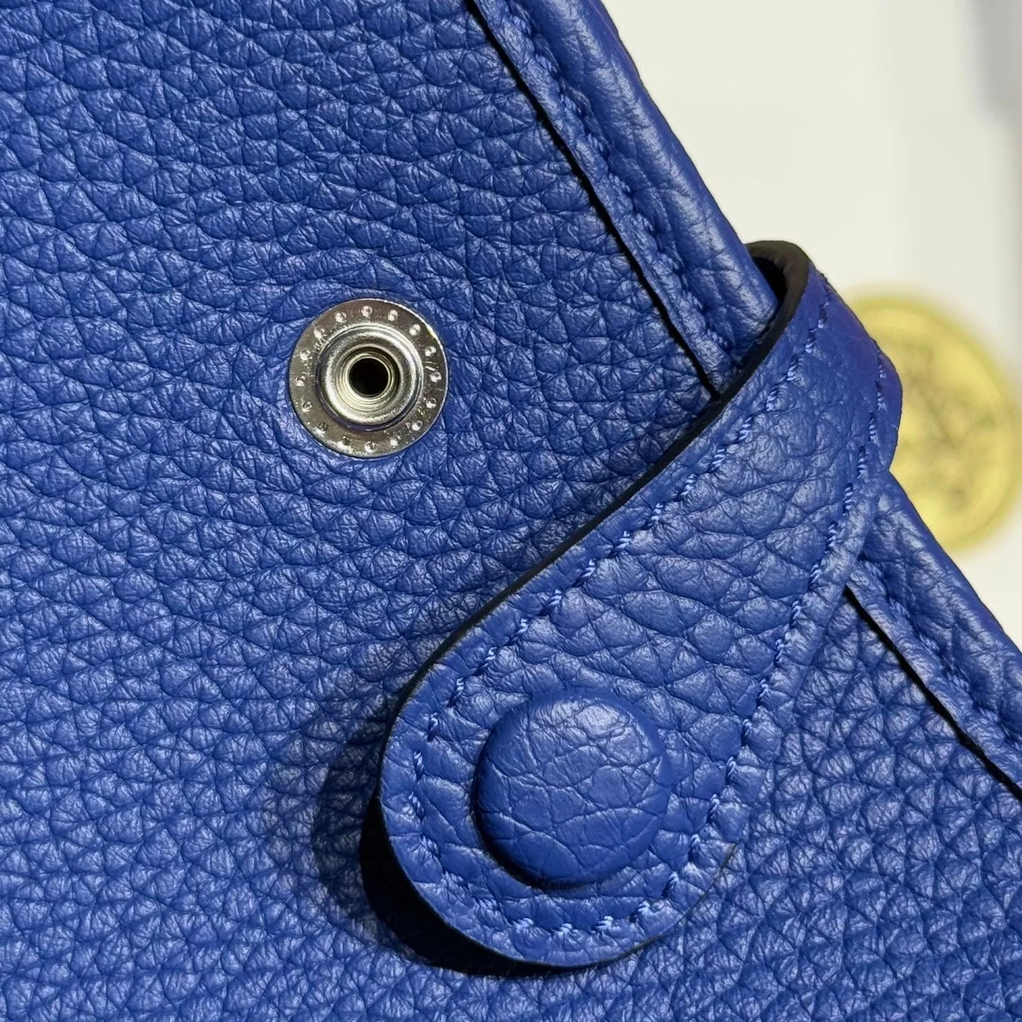 HERMES 25S MINI EVELYNE 18 IN BLUE PATTERNED STRAP CALFSKIN SILVER HARDWARE