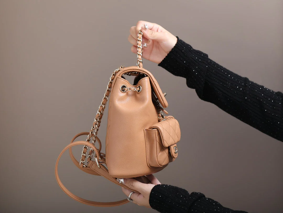 CHANEL 25S BACKPACK 21 CM IN LIGHT BROWN LAMBSKIN
