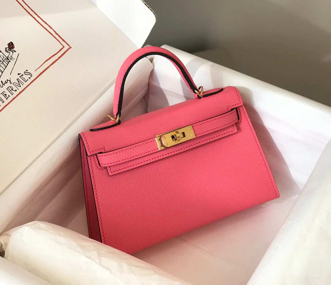 HM KELLY MINI 20 DARK PINK EPSOM GOLD HARDWARE