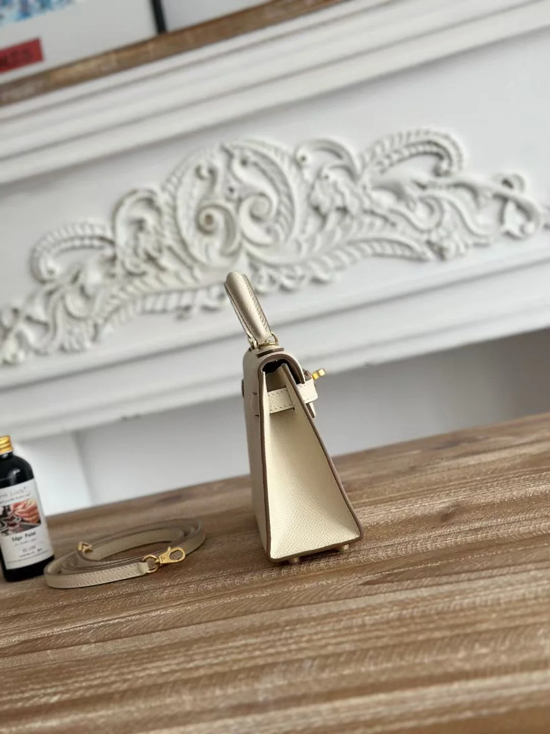 HM KELLY MINI 19 WHITE CALFSKIN GOLD HARDWARE