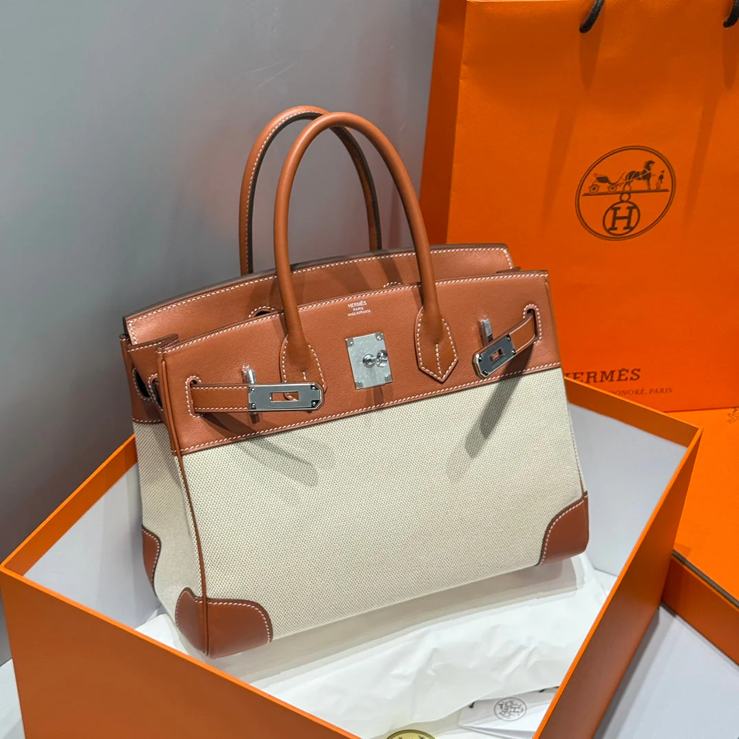 HM BIRKIN 30CM IN VEAU BARENIA SWIFT CALFSKIN ERCU TOILE CANVAS