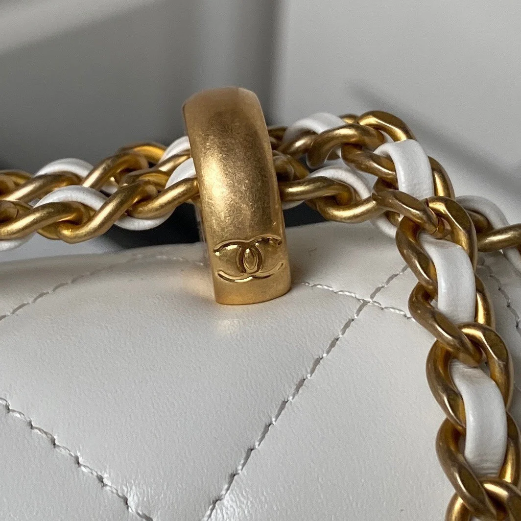 CHANEL 25S MINI FLAP BAG 19 IN WHITE CALFSKIN GOLD HARDWARE