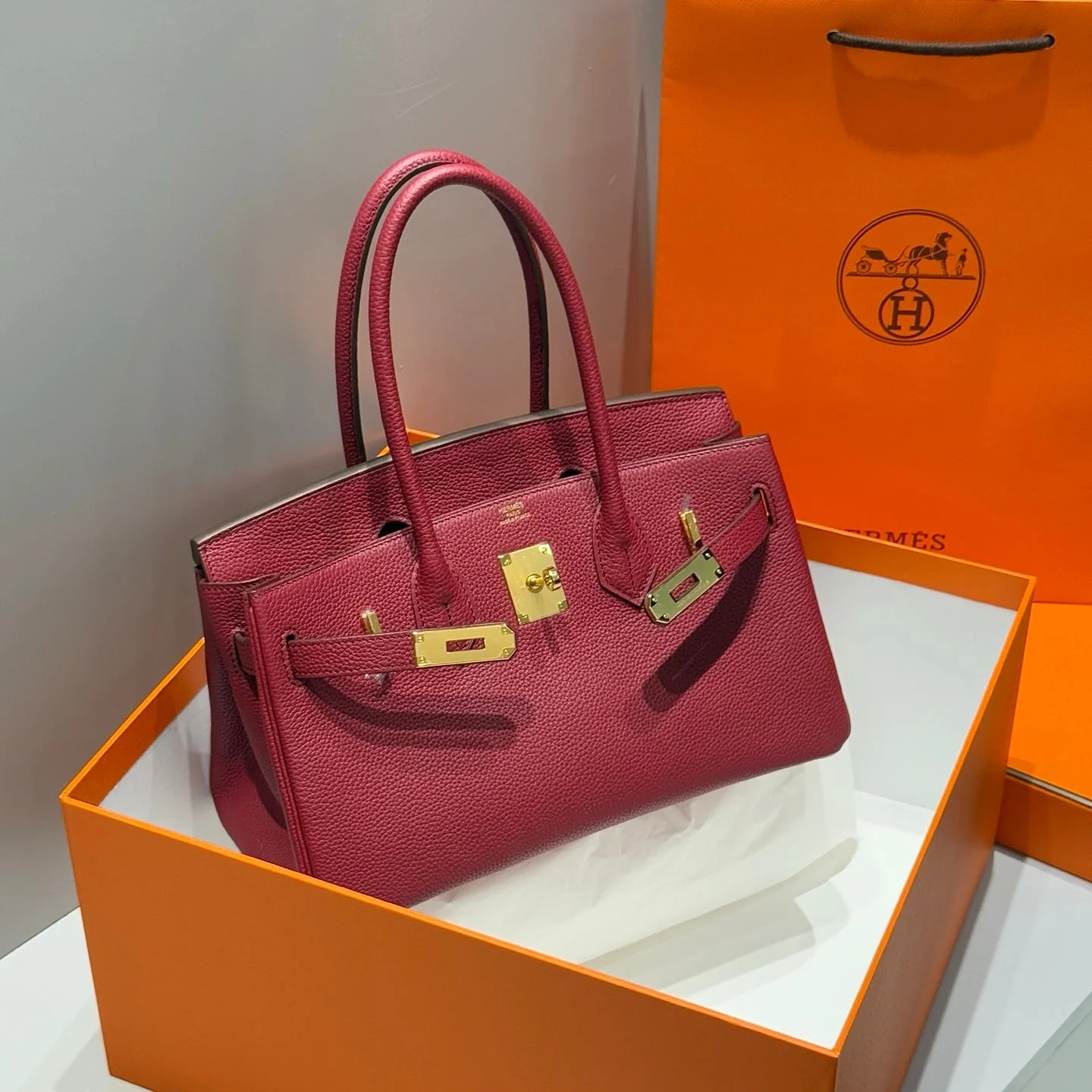 HERMES 25S SHOULDER BIRKIN 29 IN BURNT RED CALFSKIN GOLD HARDWARE