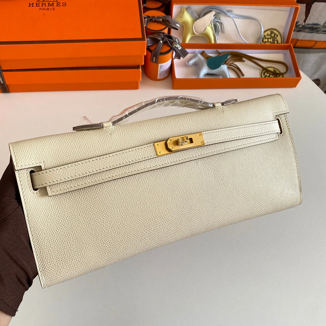 KELLY CUT 31 IN BEIGE CREAM CALFSKIN WITH GOLD HARDWARE