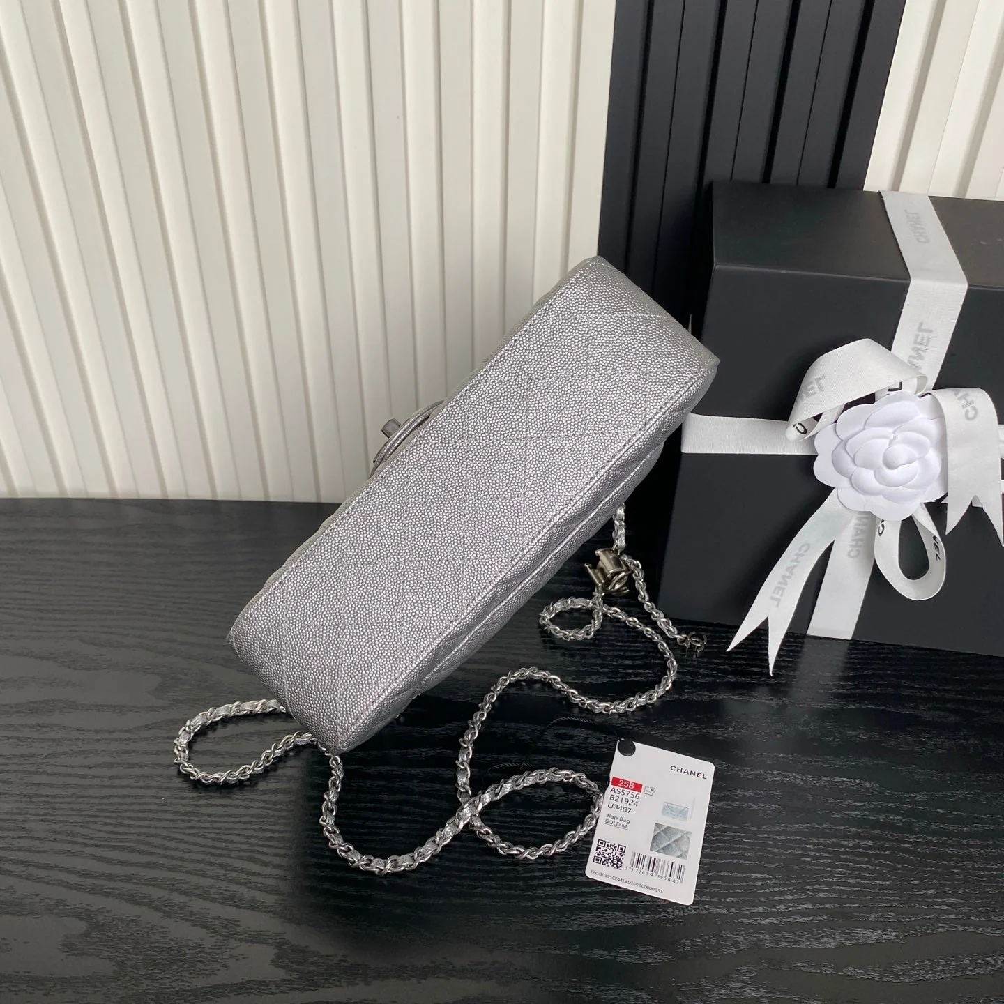 CHANEL 25S FLAP BAG 23 IN DARK GRAY CALFSKIN SILVER HARDWARE