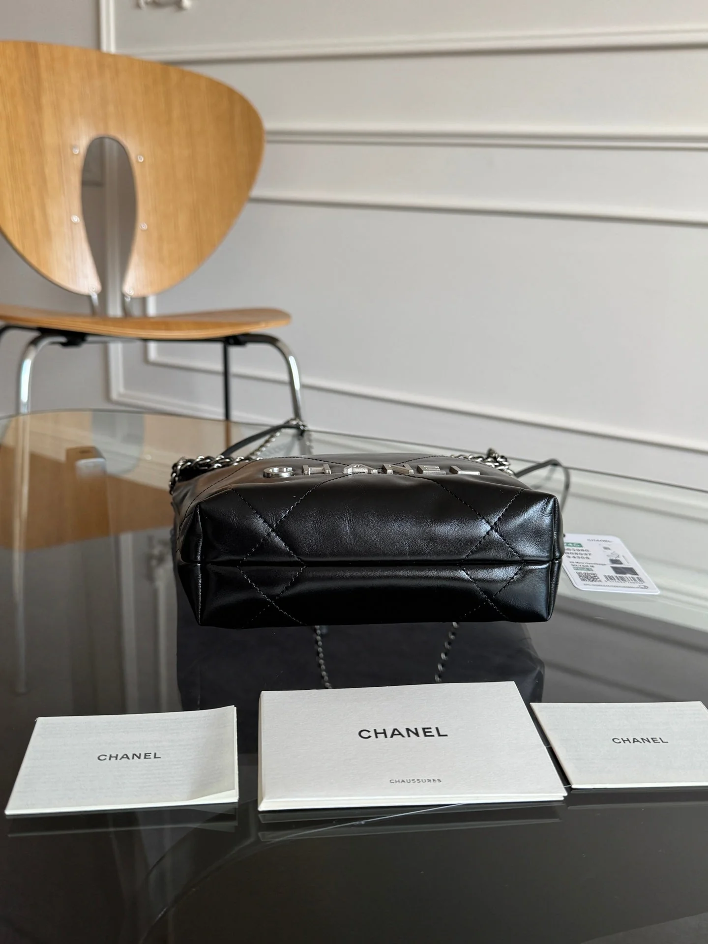 CC MINI HOBO HANDBAG 20 IN BLACK CALFSKIN SILVER-TONE HARDWARE