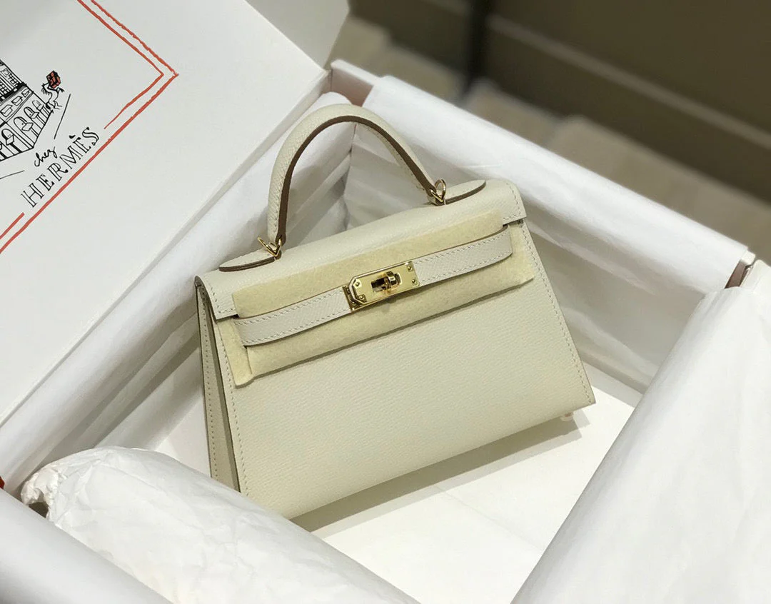 HM KELLY MINI 20 WHITE EPSOM GOLD HARDWARE