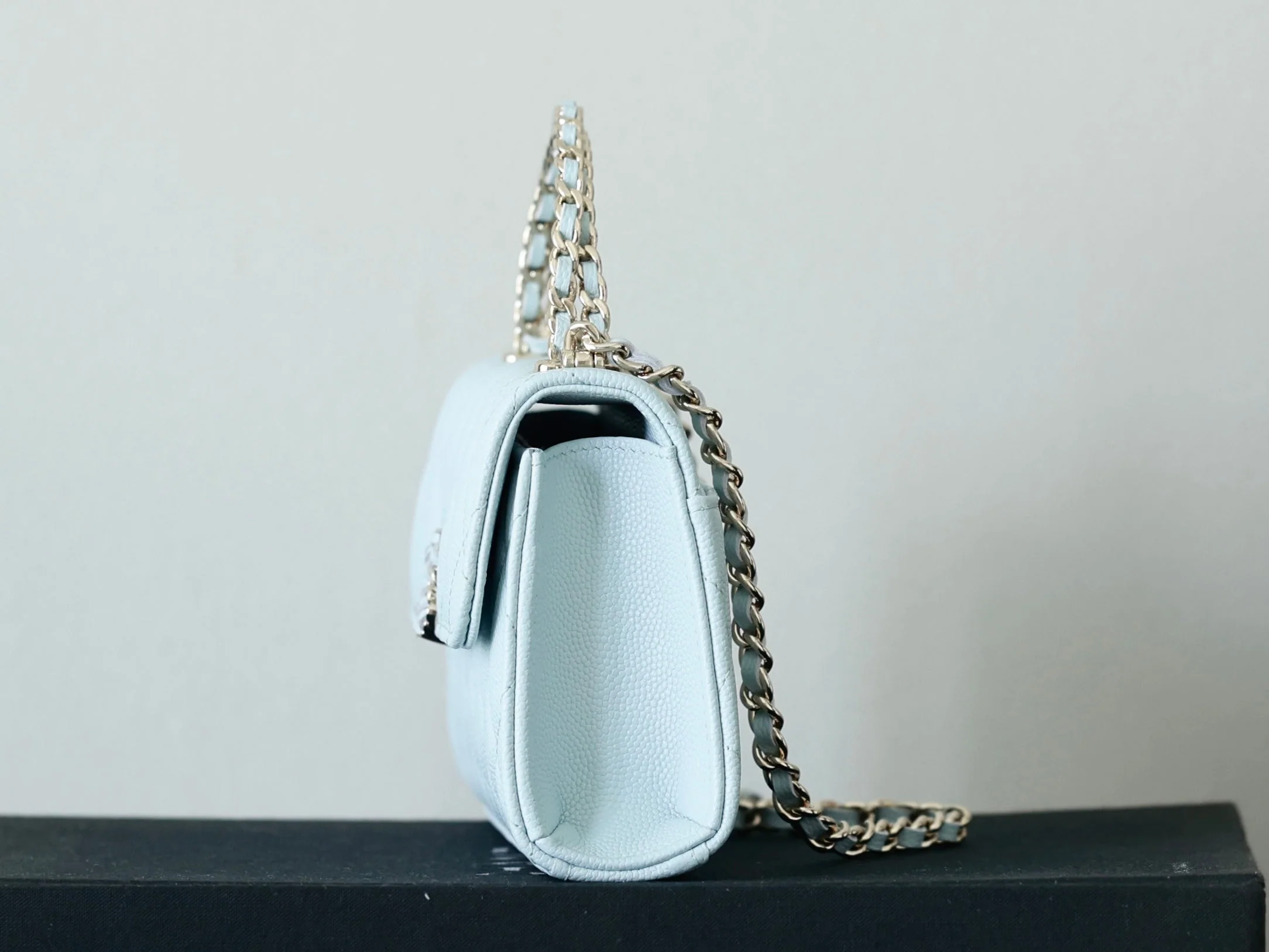 CHANEL 25S KELLY IN PASTEL BLUE LAMBSKIN WITH SILVER HARDWARE