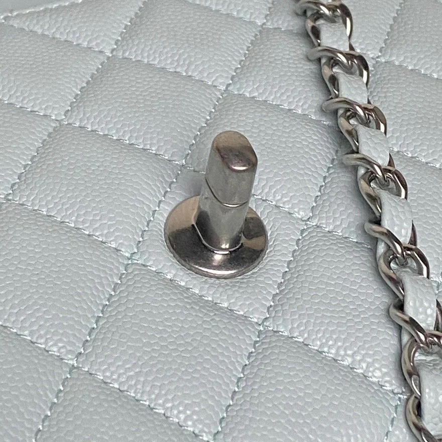 CHANEL 25S FLAP BAG 22 IN SLATE BLUE CALFSKIN SILVER HARDWARE